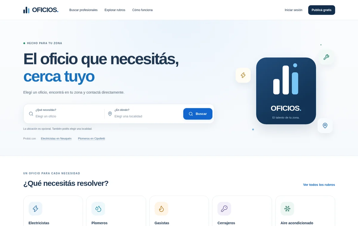 Página de inicio de Oficios